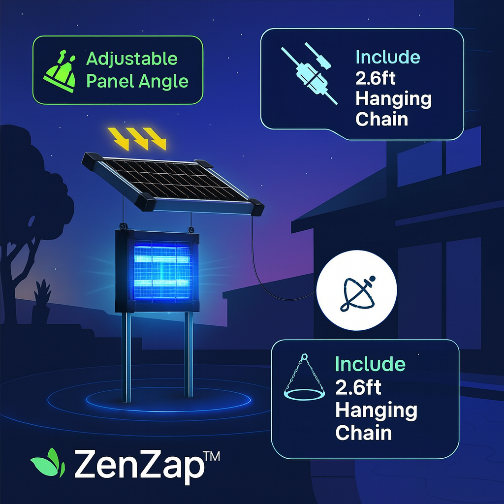 ZenZap™ Solar-Powered Waterproof Bug Zapper for Outdoor Mosquito & Insect Control