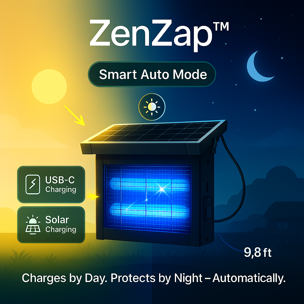 ZenZap™ Solar-Powered Waterproof Bug Zapper for Outdoor Mosquito & Insect Control