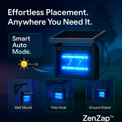 ZenZap™ Solar-Powered Waterproof Bug Zapper for Outdoor Mosquito & Insect Control