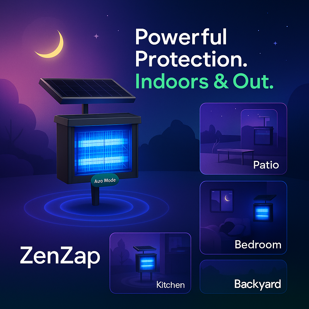 ZenZap™ Solar-Powered Waterproof Bug Zapper for Outdoor Mosquito & Insect Control