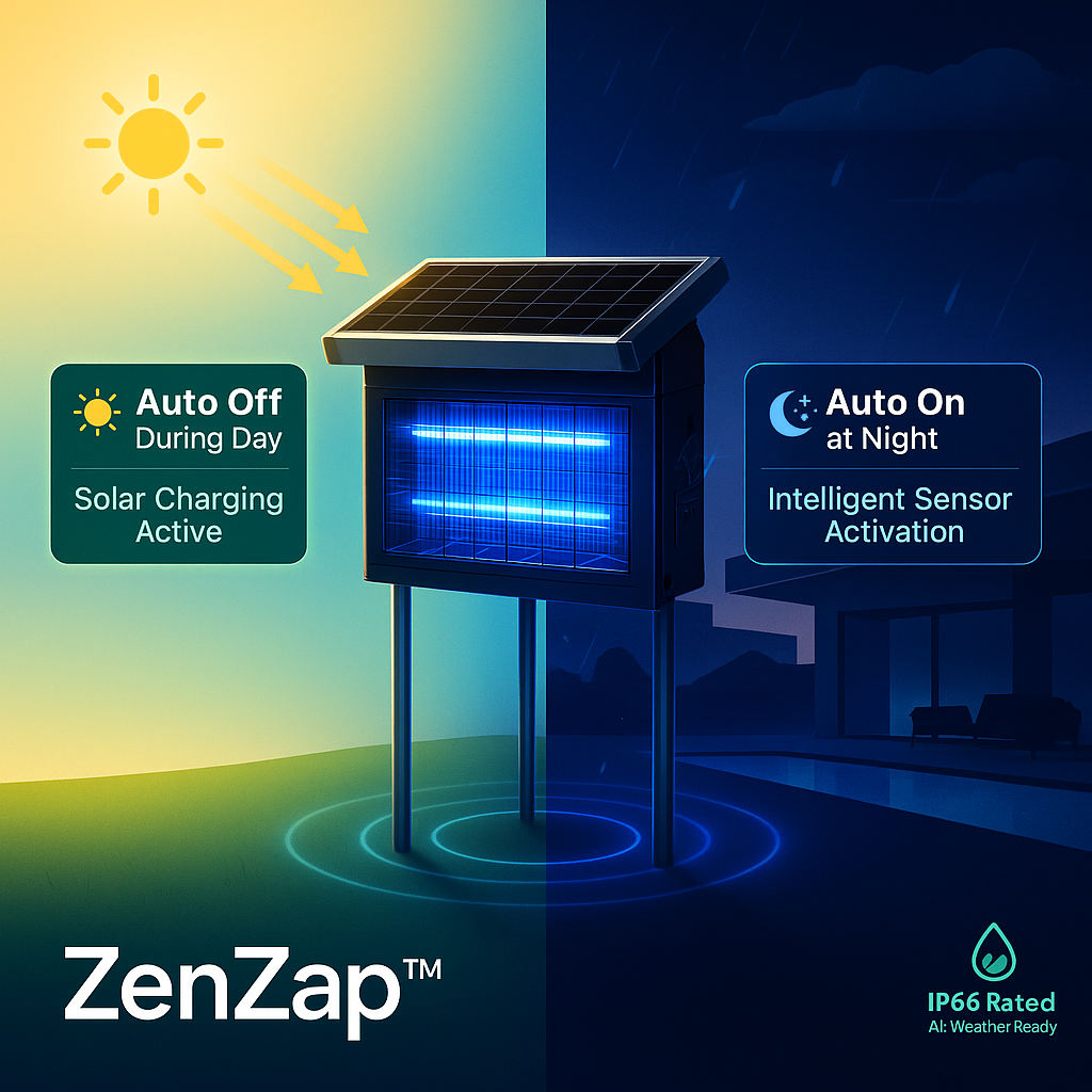 ZenZap™ Solar-Powered Waterproof Bug Zapper for Outdoor Mosquito & Insect Control