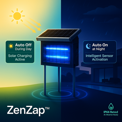 ZenZap™ Solar-Powered Waterproof Bug Zapper for Outdoor Mosquito & Insect Control